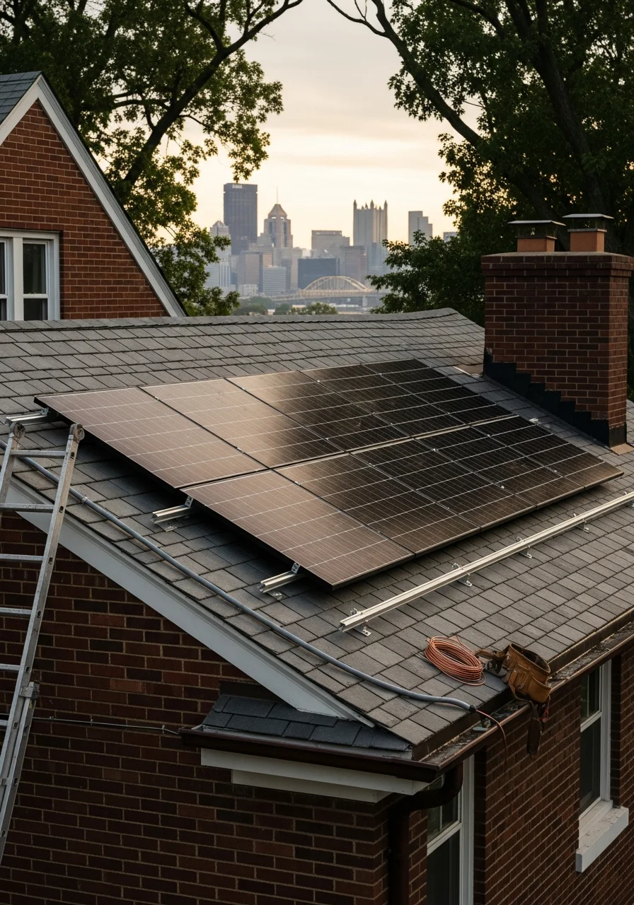 Skilled tradesperson focused on detailed work on a Pittsburgh-area residential property.